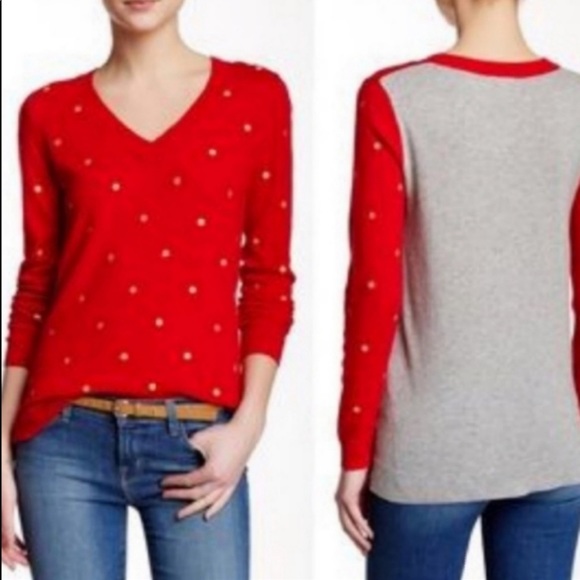 ‼️THRIFT ALERT MAKE OFFER J. Crew Polka Dot Sweater Split Color Shirt Top XS - Picture 2 of 7